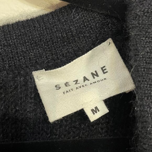 EUC Sezane Cooper Bow Front Mohair Wool Sweater Black Medium - Picture 5 of 7